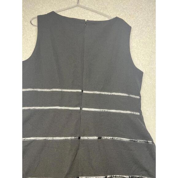 Kasper Ribbed Knit Sheath Dress Womens Plus 18 Faux Leather Stripe Sleeveless - Picture 5 of 12